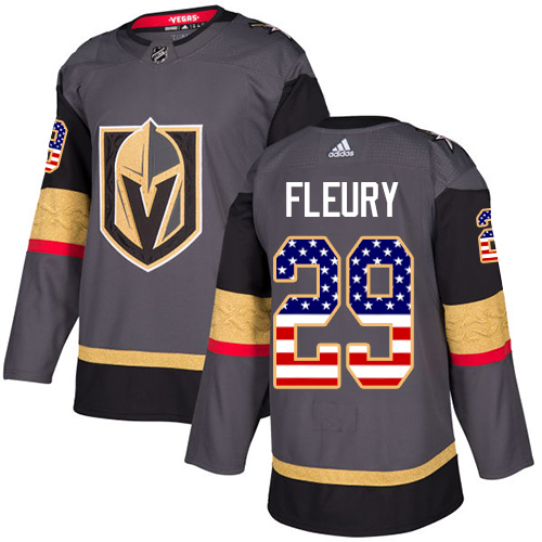 Men's Adidas Vegas Golden Knights #29 Marc-Andre Fleury Authentic Gray USA Flag Fashion NHL Jersey