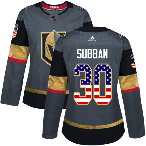 Women's Adidas Vegas Golden Knights #30 Malcolm Subban Authentic Gray USA Flag Fashion NHL Jersey