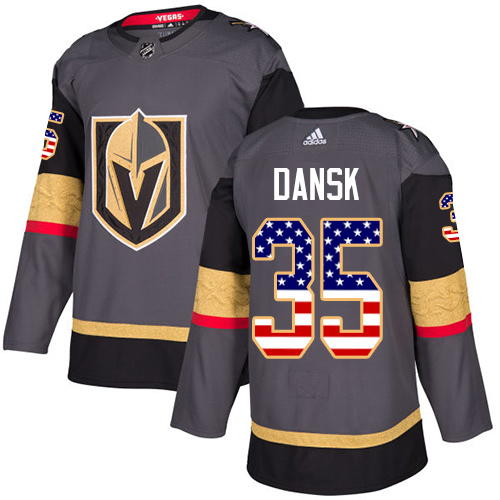 Men's Adidas Vegas Golden Knights #35 Oscar Dansk Authentic Gray USA Flag Fashion NHL Jersey