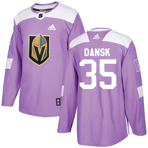 Men's Adidas Vegas Golden Knights #35 Oscar Dansk Authentic Purple Fights Cancer Practice NHL Jersey