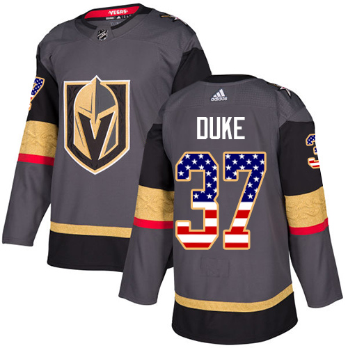 Men's Adidas Vegas Golden Knights #37 Reid Duke Authentic Gray USA Flag Fashion NHL Jersey