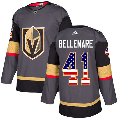 Men's Adidas Vegas Golden Knights #41 Pierre-Edouard Bellemare Authentic Gray USA Flag Fashion NHL Jersey