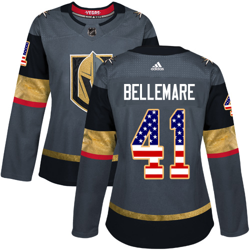 Women's Adidas Vegas Golden Knights #41 Pierre-Edouard Bellemare Authentic Gray USA Flag Fashion NHL Jersey
