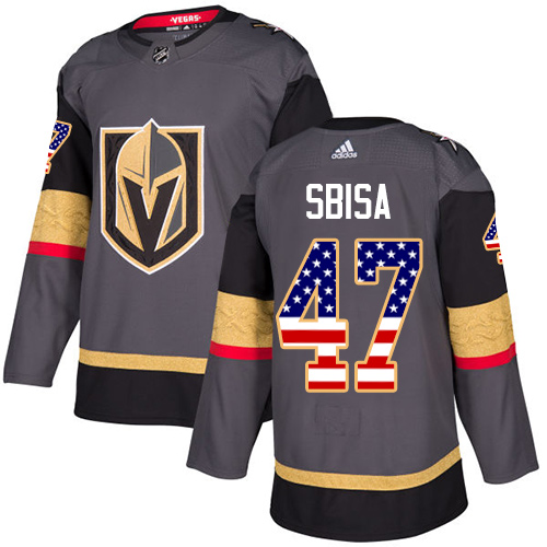 Men's Adidas Vegas Golden Knights #47 Luca Sbisa Authentic Gray USA Flag Fashion NHL Jersey
