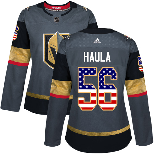 Women's Adidas Vegas Golden Knights #56 Erik Haula Authentic Gray USA Flag Fashion NHL Jersey