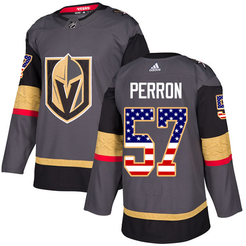 Men's Adidas Vegas Golden Knights #57 David Perron Authentic Gray USA Flag Fashion NHL Jersey