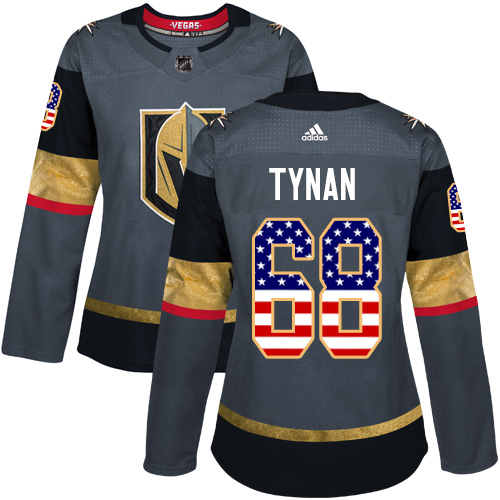 Women's Adidas Vegas Golden Knights #68 T.J. Tynan Authentic Gray USA Flag Fashion NHL Jersey