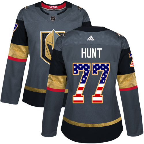 Women's Adidas Vegas Golden Knights #77 Brad Hunt Authentic Gray USA Flag Fashion NHL Jersey