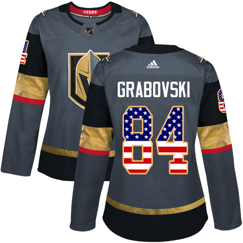 Women's Adidas Vegas Golden Knights #84 Mikhail Grabovski Authentic Gray USA Flag Fashion NHL Jersey