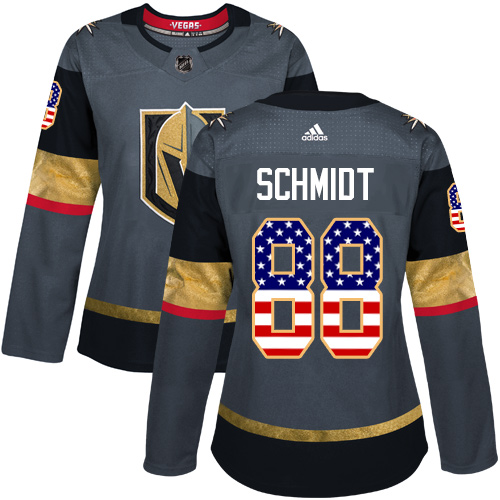 Women's Adidas Vegas Golden Knights #88 Nate Schmidt Authentic Gray USA Flag Fashion NHL Jersey