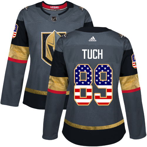 Women's Adidas Vegas Golden Knights #89 Alex Tuch Authentic Gray USA Flag Fashion NHL Jersey