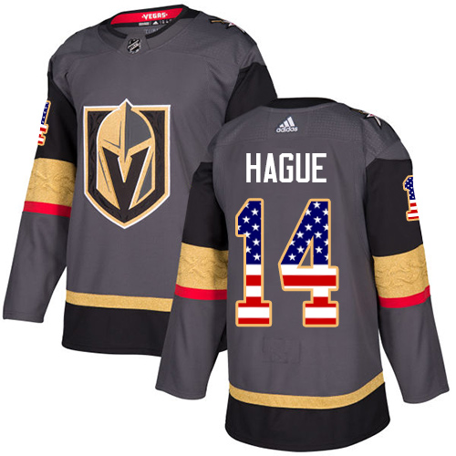 Youth Adidas Vegas Golden Knights #14 Nicolas Hague Authentic Gray USA Flag Fashion NHL Jersey