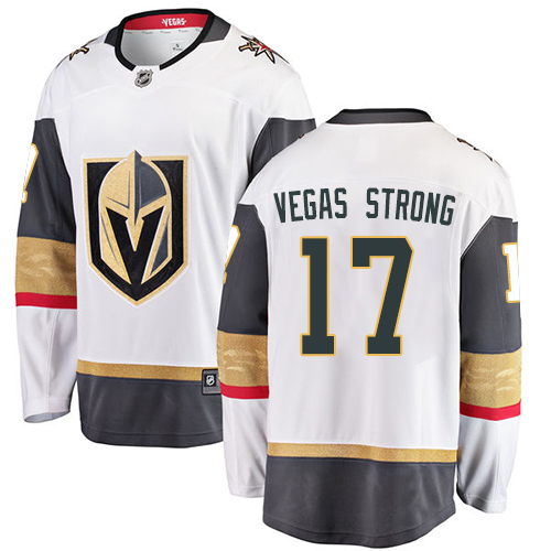 Men's Vegas Golden Knights #17 Vegas Strong Authentic White Away Fanatics Branded Breakaway NHL Jersey