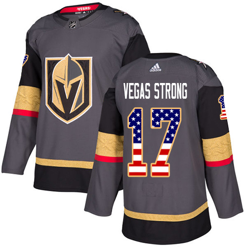 Youth Adidas Vegas Golden Knights #17 Vegas Strong Authentic Gray USA Flag Fashion NHL Jersey