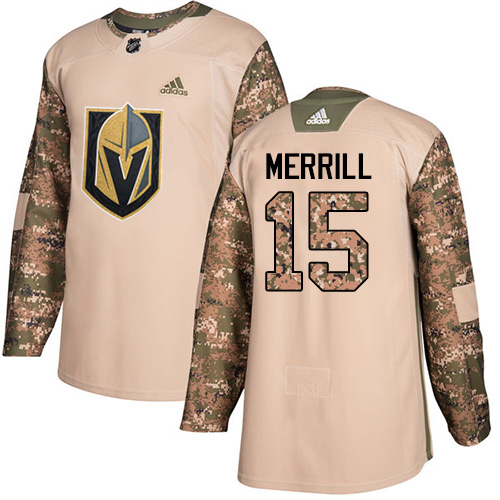 Men's Adidas Vegas Golden Knights #15 Jon Merrill Authentic Camo Veterans Day Practice NHL Jersey