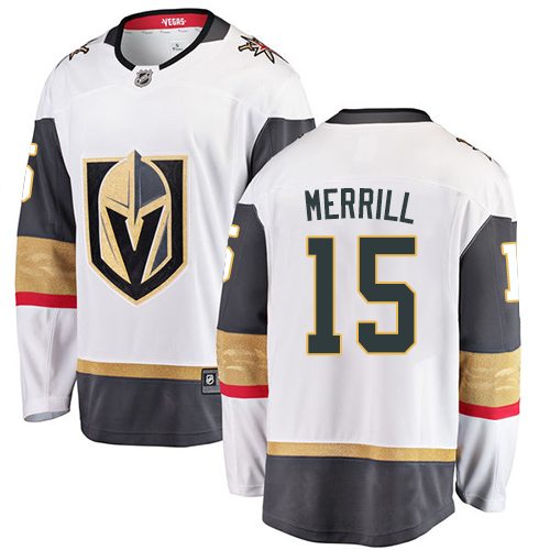 Youth Vegas Golden Knights #15 Jon Merrill Authentic White Away Fanatics Branded Breakaway NHL Jersey