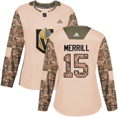 Women's Adidas Vegas Golden Knights #15 Jon Merrill Authentic Camo Veterans Day Practice NHL Jersey