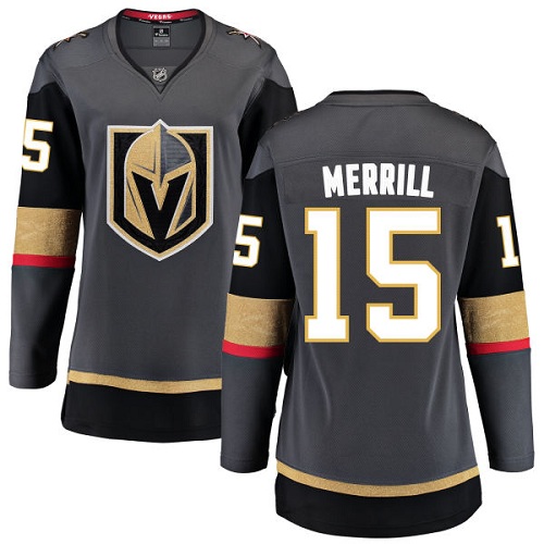 Women's Vegas Golden Knights #15 Jon Merrill Authentic Black Home Fanatics Branded Breakaway NHL Jersey