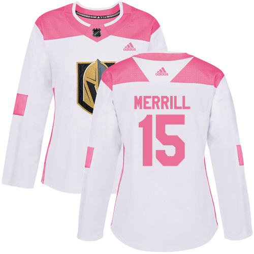 Women's Adidas Vegas Golden Knights #15 Jon Merrill Authentic White/Pink Fashion NHL Jersey