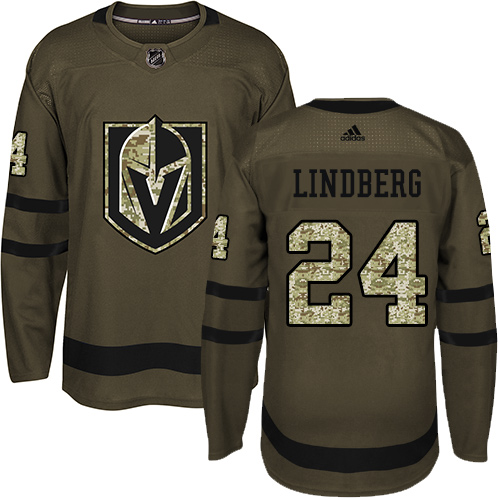 Youth Adidas Vegas Golden Knights #24 Oscar Lindberg Authentic Green Salute to Service NHL Jersey