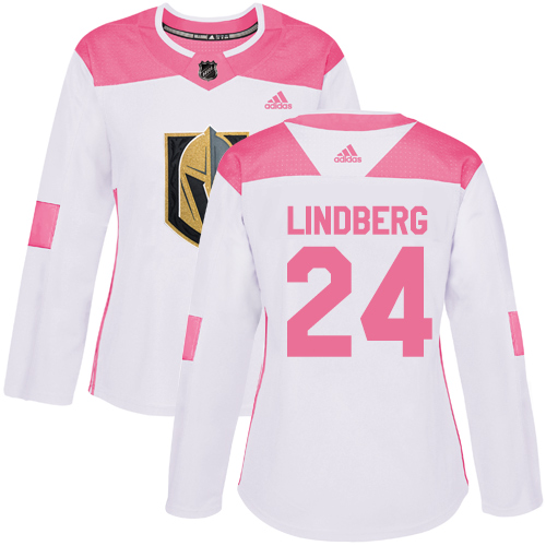 Women's Adidas Vegas Golden Knights #24 Oscar Lindberg Authentic White/Pink Fashion NHL Jersey