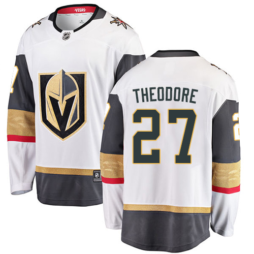 Men's Vegas Golden Knights #27 Shea Theodore Authentic White Away Fanatics Branded Breakaway NHL Jersey