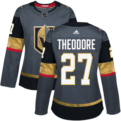 Women's Adidas Vegas Golden Knights #27 Shea Theodore Authentic Gray Home NHL Jersey
