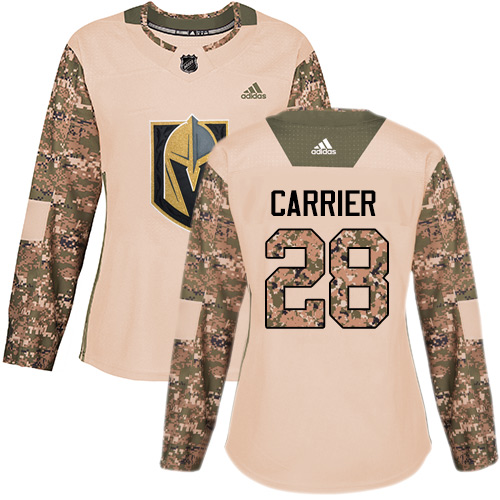Women's Adidas Vegas Golden Knights #28 William Carrier Authentic Camo Veterans Day Practice NHL Jersey