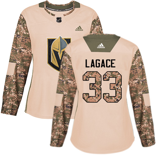 Women's Adidas Vegas Golden Knights #33 Maxime Lagace Authentic Camo Veterans Day Practice NHL Jersey