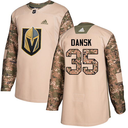 Men's Adidas Vegas Golden Knights #35 Oscar Dansk Authentic Camo Veterans Day Practice NHL Jersey