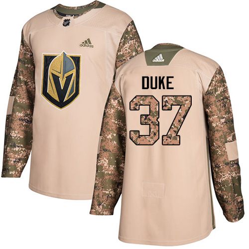 Men's Adidas Vegas Golden Knights #37 Reid Duke Authentic Camo Veterans Day Practice NHL Jersey