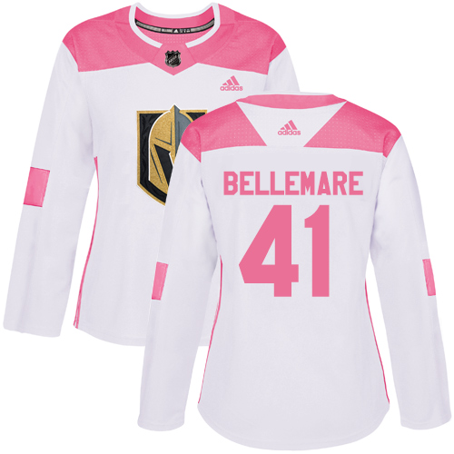 Women's Adidas Vegas Golden Knights #41 Pierre-Edouard Bellemare Authentic White/Pink Fashion NHL Jersey