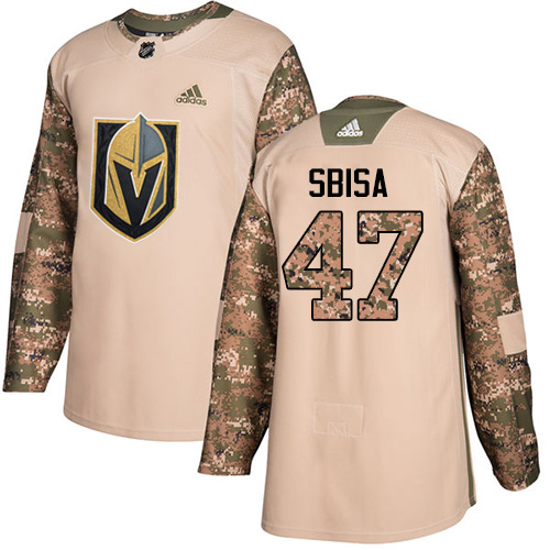 Men's Adidas Vegas Golden Knights #47 Luca Sbisa Authentic Camo Veterans Day Practice NHL Jersey
