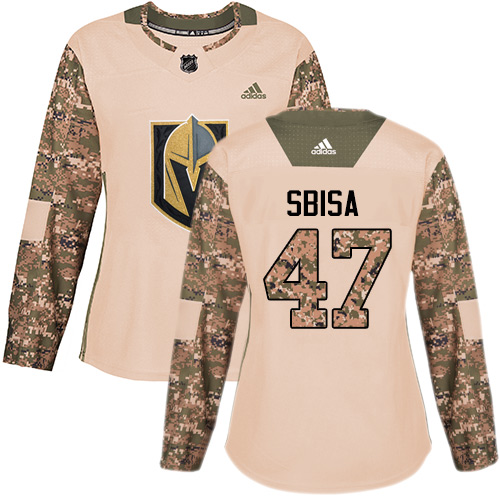 Women's Adidas Vegas Golden Knights #47 Luca Sbisa Authentic Camo Veterans Day Practice NHL Jersey