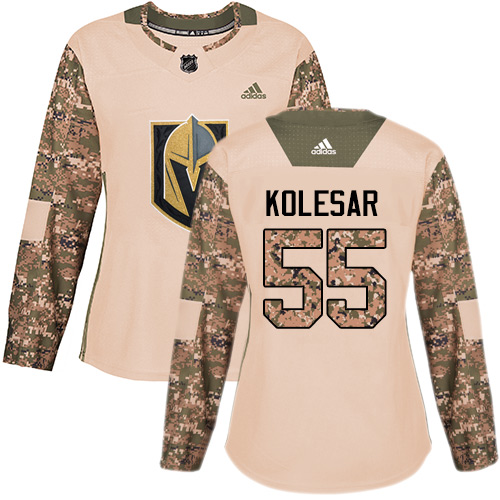 Women's Adidas Vegas Golden Knights #55 Keegan Kolesar Authentic Camo Veterans Day Practice NHL Jersey