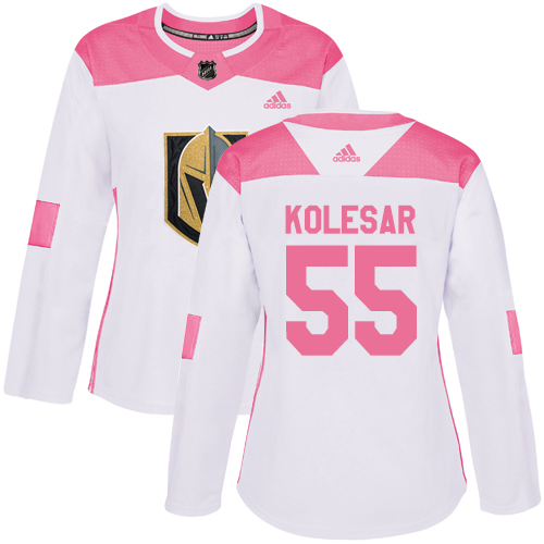 Women's Adidas Vegas Golden Knights #55 Keegan Kolesar Authentic White/Pink Fashion NHL Jersey