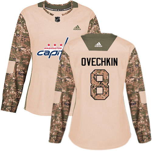 Women's Adidas Washington Capitals #8 Alex Ovechkin Authentic Camo Veterans Day Practice NHL Jersey