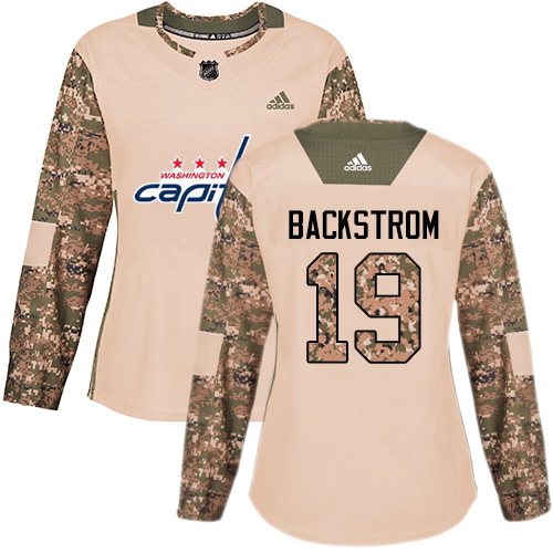 Women's Adidas Washington Capitals #19 Nicklas Backstrom Authentic Camo Veterans Day Practice NHL Jersey