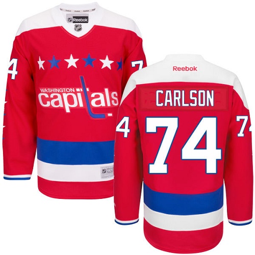 Men's Reebok Washington Capitals #74 John Carlson Authentic Red Third NHL Jersey