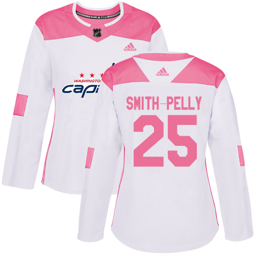 Women's Adidas Washington Capitals #25 Devante Smith-Pelly Authentic White/Pink Fashion NHL Jersey