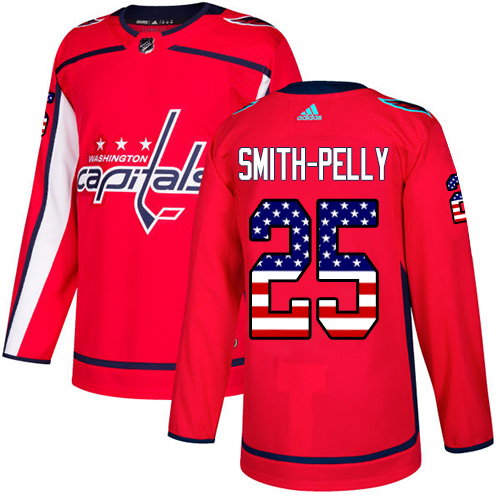 Men's Adidas Washington Capitals #25 Devante Smith-Pelly Authentic Red USA Flag Fashion NHL Jersey