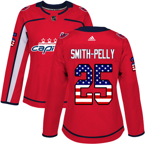 Women's Adidas Washington Capitals #25 Devante Smith-Pelly Authentic Red USA Flag Fashion NHL Jersey