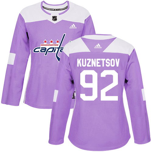 Women's Adidas Washington Capitals #92 Evgeny Kuznetsov Authentic Purple Fights Cancer Practice NHL Jersey