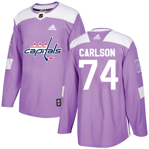 Youth Adidas Washington Capitals #74 John Carlson Authentic Purple Fights Cancer Practice NHL Jersey