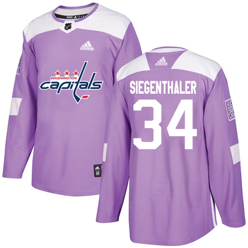 Youth Adidas Washington Capitals #34 Jonas Siegenthaler Authentic Purple Fights Cancer Practice NHL Jersey