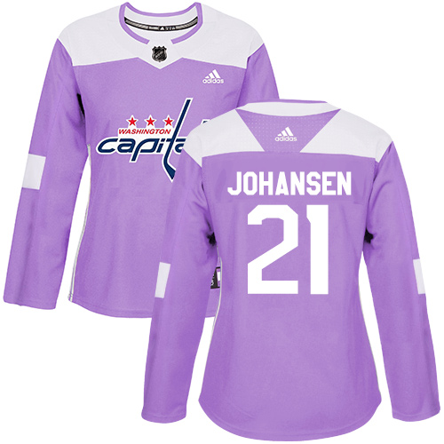 Women's Adidas Washington Capitals #21 Lucas Johansen Authentic Purple Fights Cancer Practice NHL Jersey
