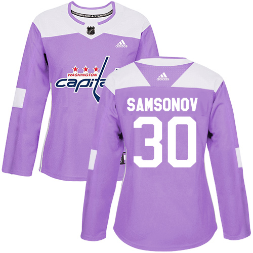 Women's Adidas Washington Capitals #30 Ilya Samsonov Authentic Purple Fights Cancer Practice NHL Jersey