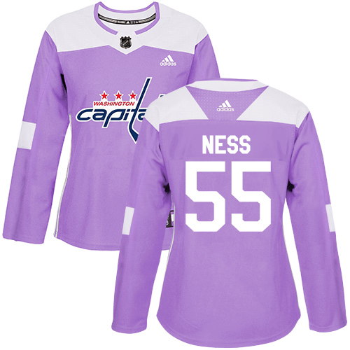 Women's Adidas Washington Capitals #55 Aaron Ness Authentic Purple Fights Cancer Practice NHL Jersey