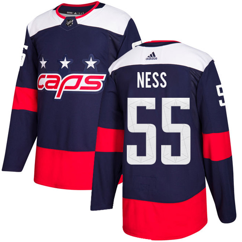 Men's Adidas Washington Capitals #55 Aaron Ness Authentic Navy Blue 2018 Stadium Series NHL Jersey