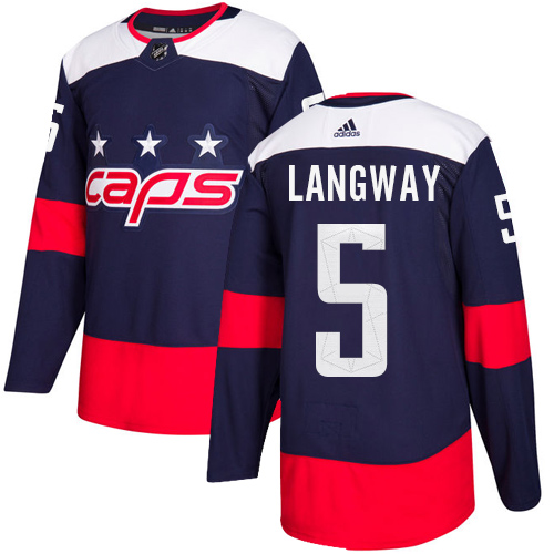 Men's Adidas Washington Capitals #5 Rod Langway Authentic Navy Blue 2018 Stadium Series NHL Jersey